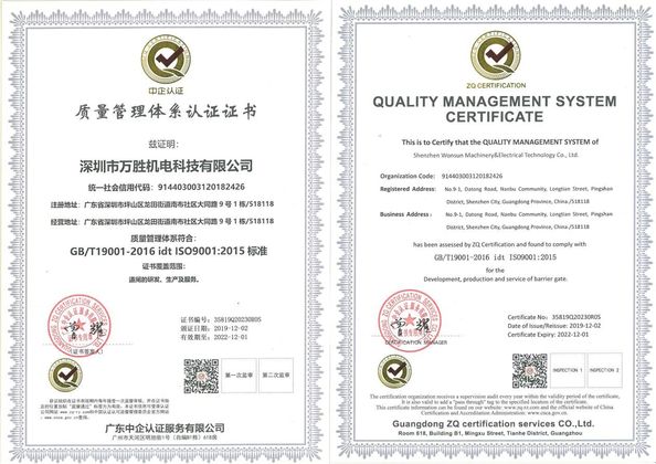 China Shenzhen Wonsun Machinery &amp; Electrical Technology Co. Ltd Certification